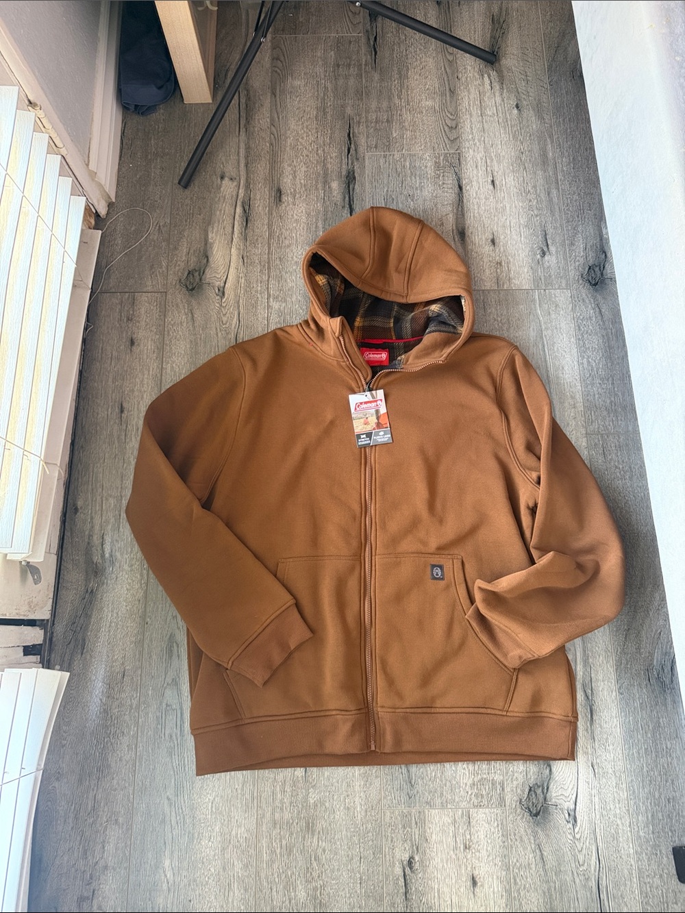 Coleman Brown Hooded Zip Jacket with Plaid Lining